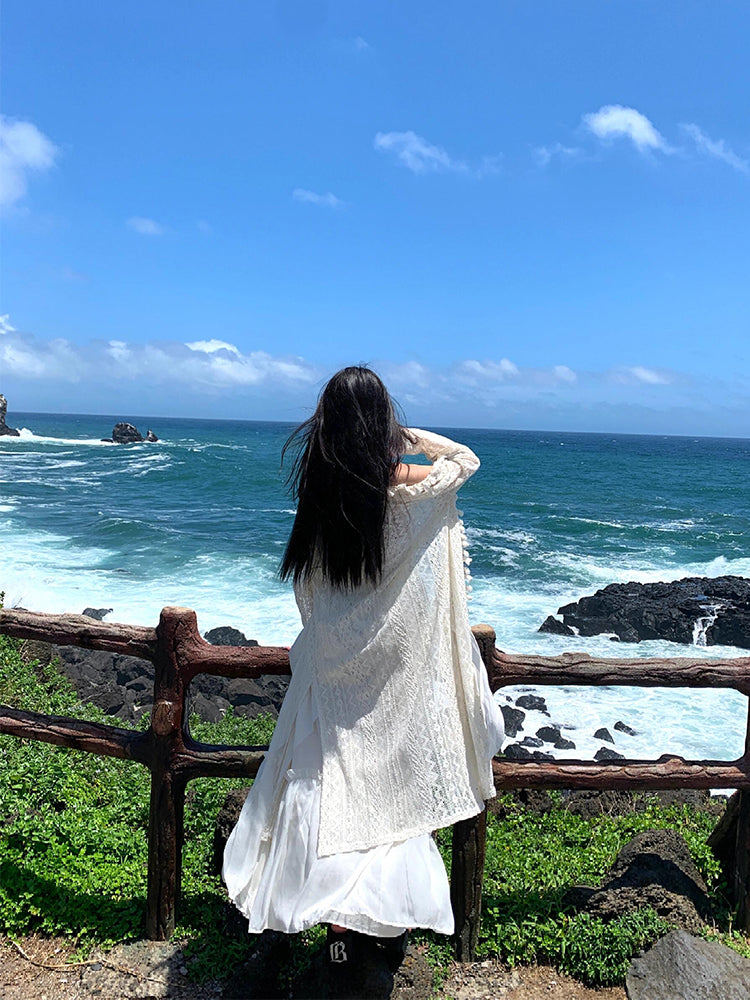 Minimalist White Spaghetti Strap Maxi Dress Island Getaway Look