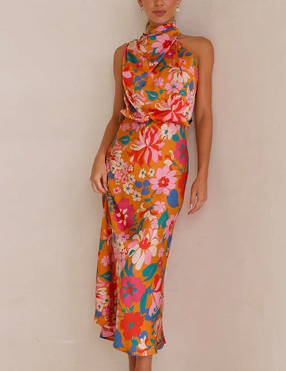 Halter Neck Elastic Waist Maxi Dress