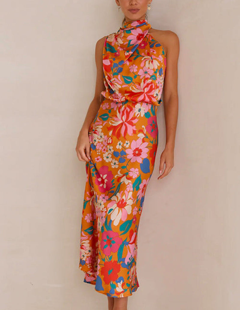 Halter Neck Elastic Waist Maxi Dress