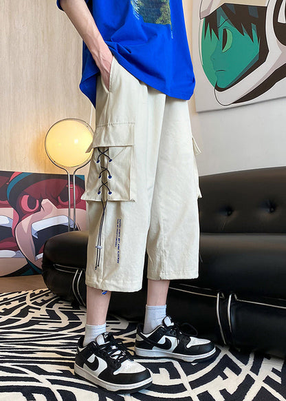 Modern Apricot Patchwork Drawstring High Waist Crop Pants Summer Yt026