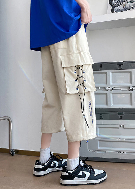 Modern Apricot Patchwork Drawstring High Waist Crop Pants Summer Yt026