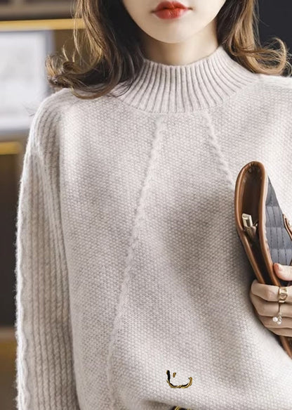 Modern Apricot Turtleneck Patchwork Thick Cotton Knit Sweaters Fall Qp044