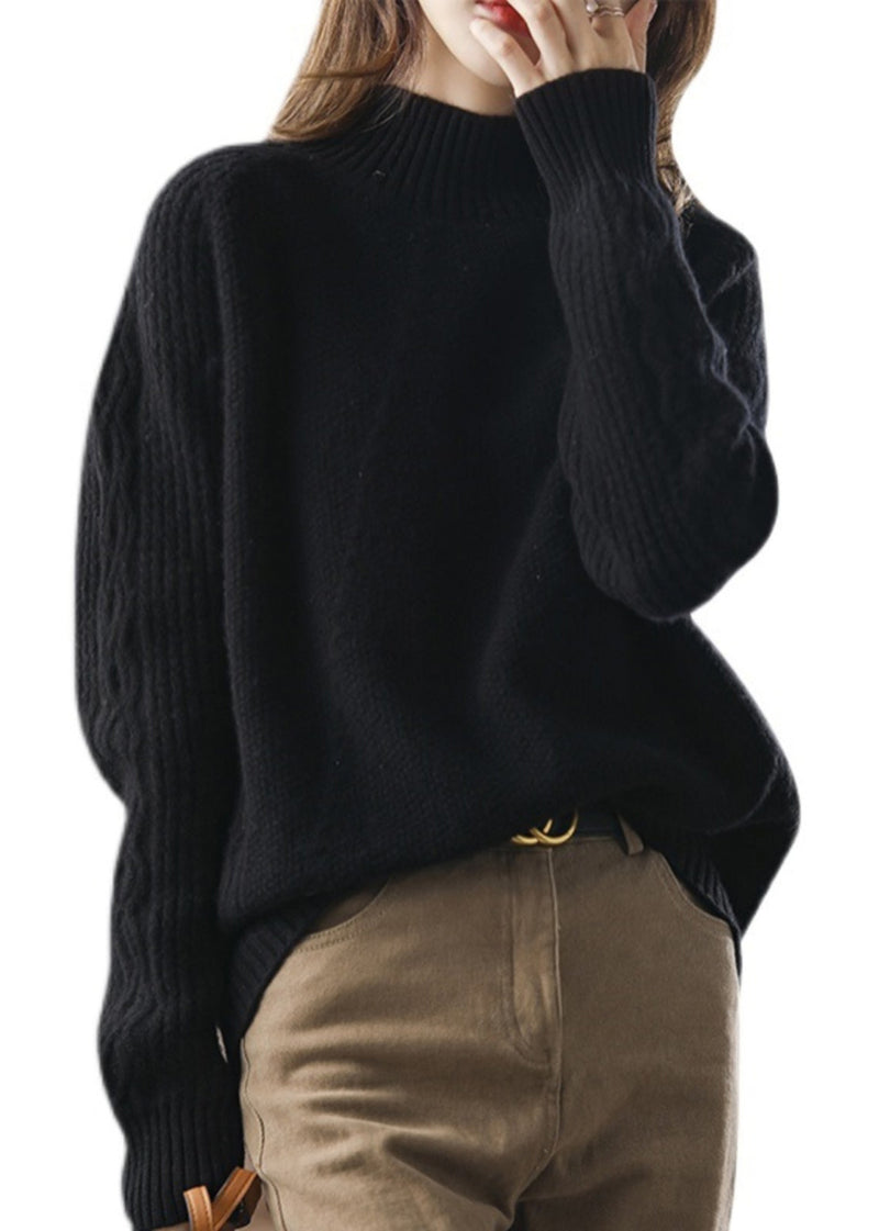 Modern Apricot Turtleneck Patchwork Thick Cotton Knit Sweaters Fall Qp044