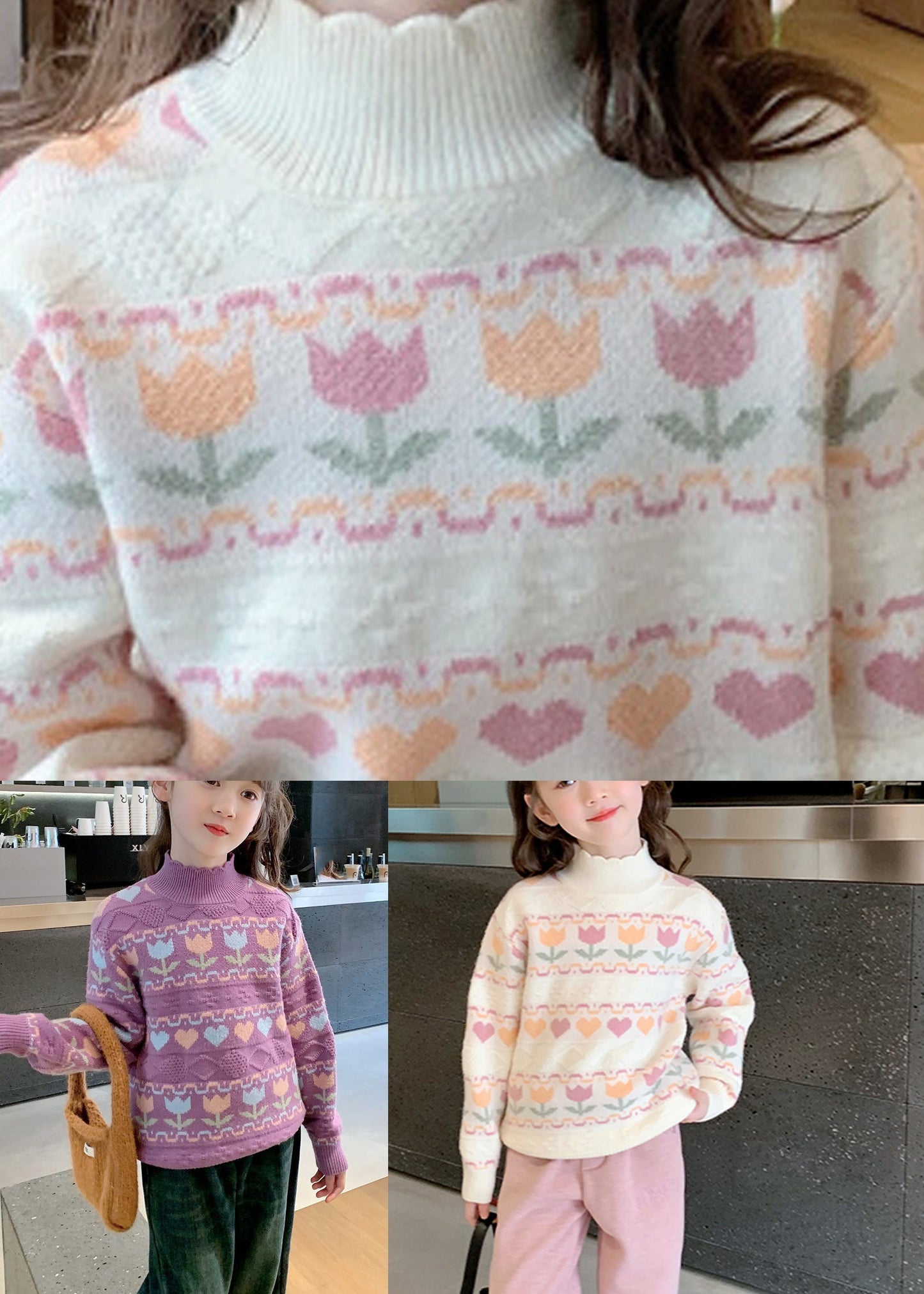 Modern Beige Ruffled Patchwork Cotton Knit Sweater Spring Tp039