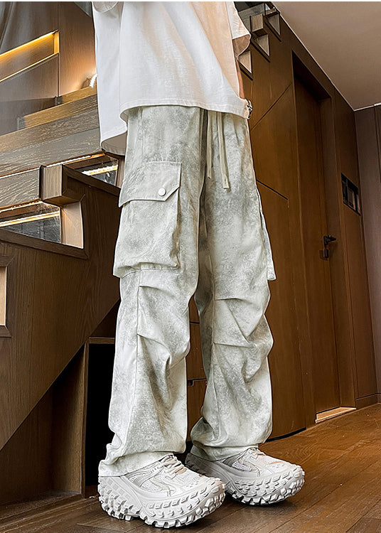 Pants Wrinkled Beige Tie Cotton Modern Spring Pockets Dye