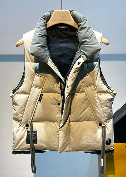 Modern Beige Zip Up Pockets Duck Down Waistcoat Sleeveless Eq042