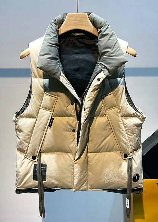 Modern Beige Zip Up Pockets Duck Down Waistcoat Sleeveless Eq042
