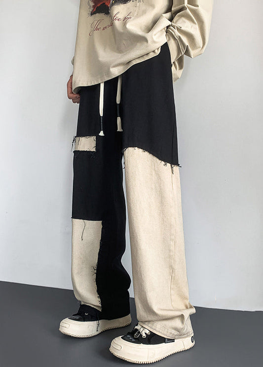 Modern Black Asymmetrical Elastic Waist Cotton Pants Fall Wa040