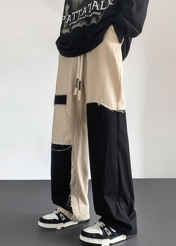 Modern Black Asymmetrical Elastic Waist Cotton Pants Fall Wa040