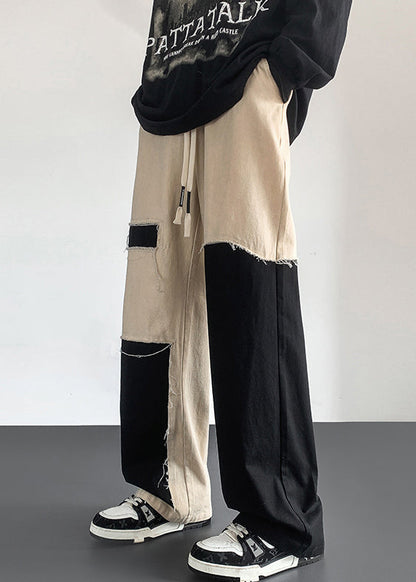 Modern Black Asymmetrical Elastic Waist Cotton Pants Fall Wa040