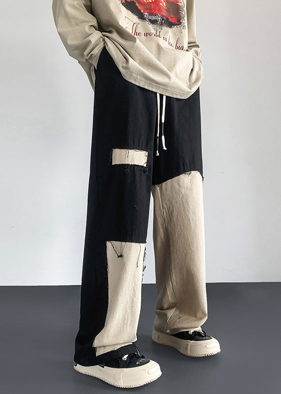 Modern Black Asymmetrical Elastic Waist Cotton Pants Fall Wa040