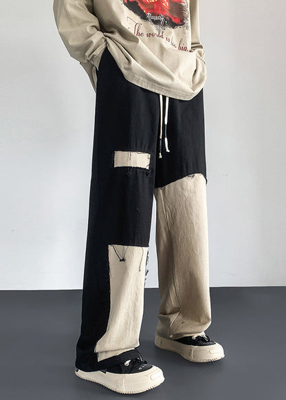 Modern Black Asymmetrical Elastic Waist Cotton Pants Fall Wa040