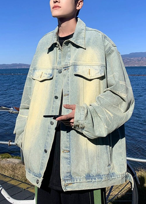 Denim Color Button Gradient Pockets Tc042 Spring Modern Black Coats