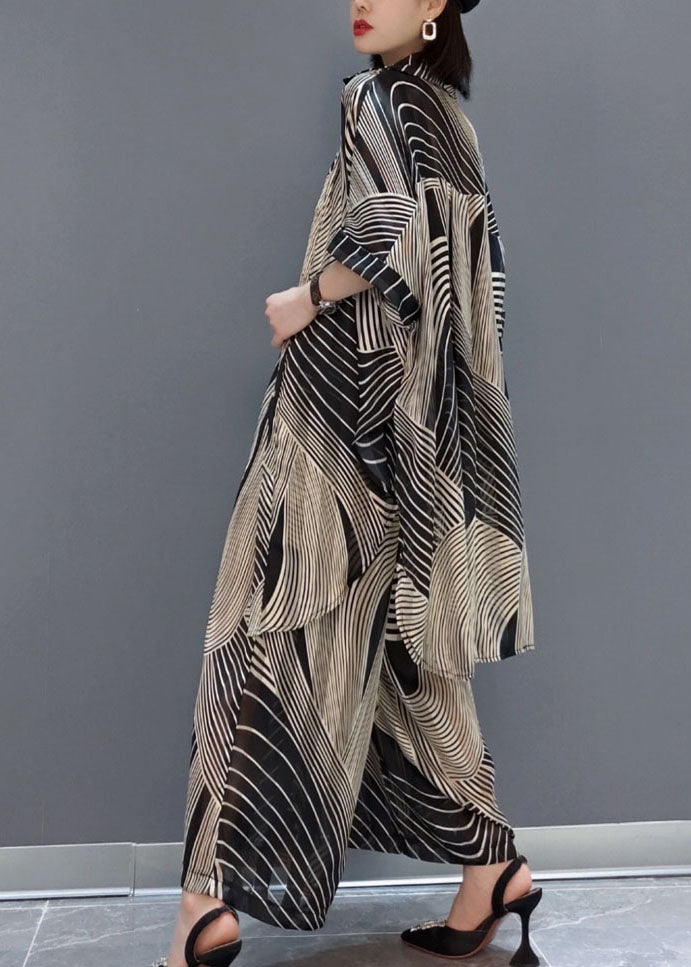 Modern Black Oversized Striped Draping Chiffon Two-piece Set Summer Ly1594