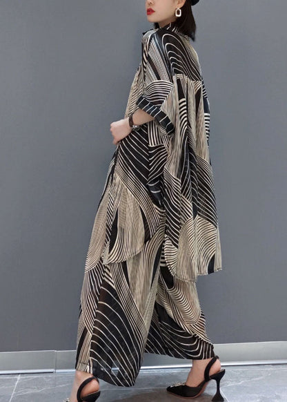 Modern Black Oversized Striped Draping Chiffon Two-piece Set Summer Ly1594