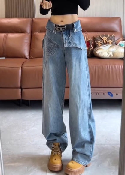 High Blue Waist Pants Spring Asymmetrical Modern Denim