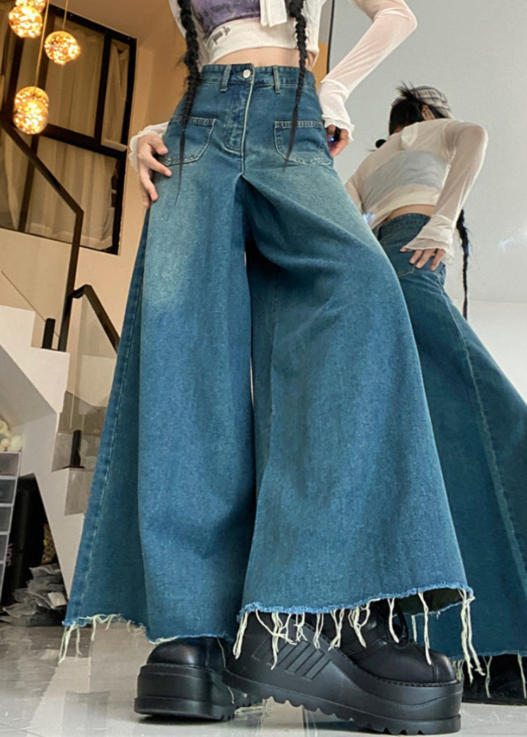Modern Blue Button Pockets High Waist Denim Pants Fall Pp012