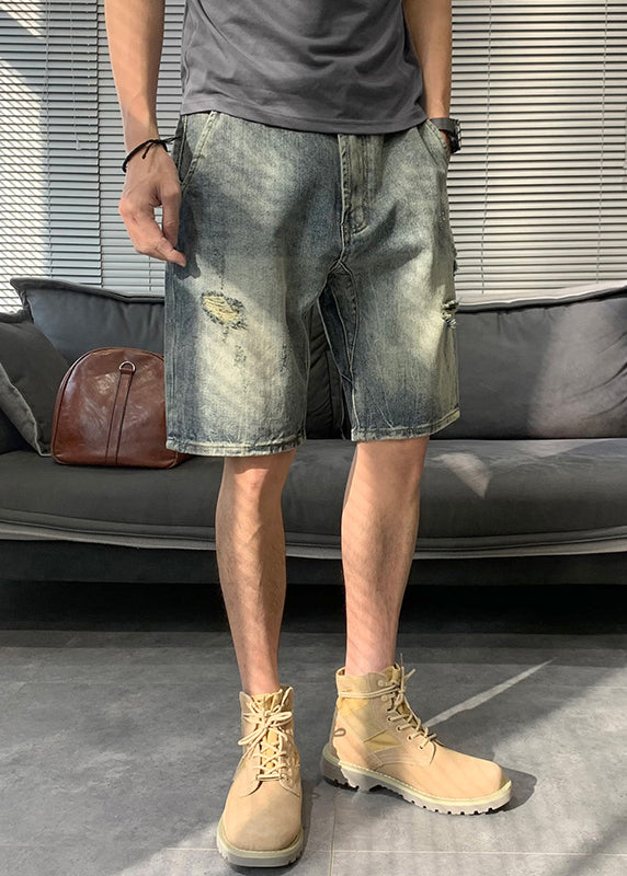 Modern Blue Hole Pockets Denim Shorts Summer Yl016