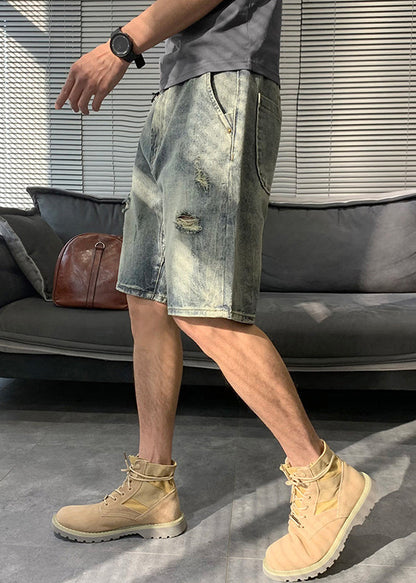 Modern Blue Hole Pockets Denim Shorts Summer Yl016