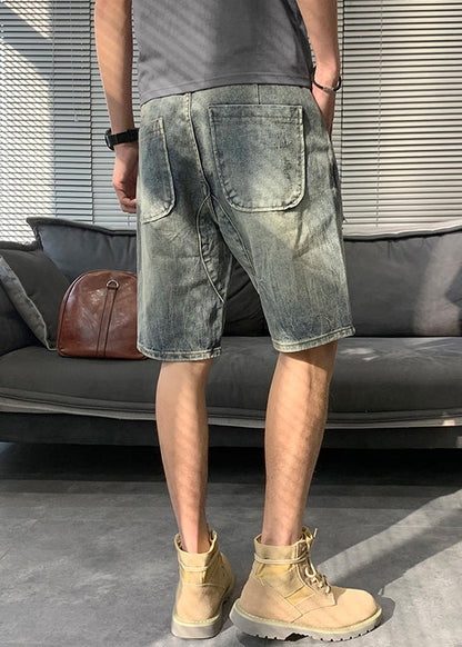 Modern Blue Hole Pockets Denim Shorts Summer Yl016