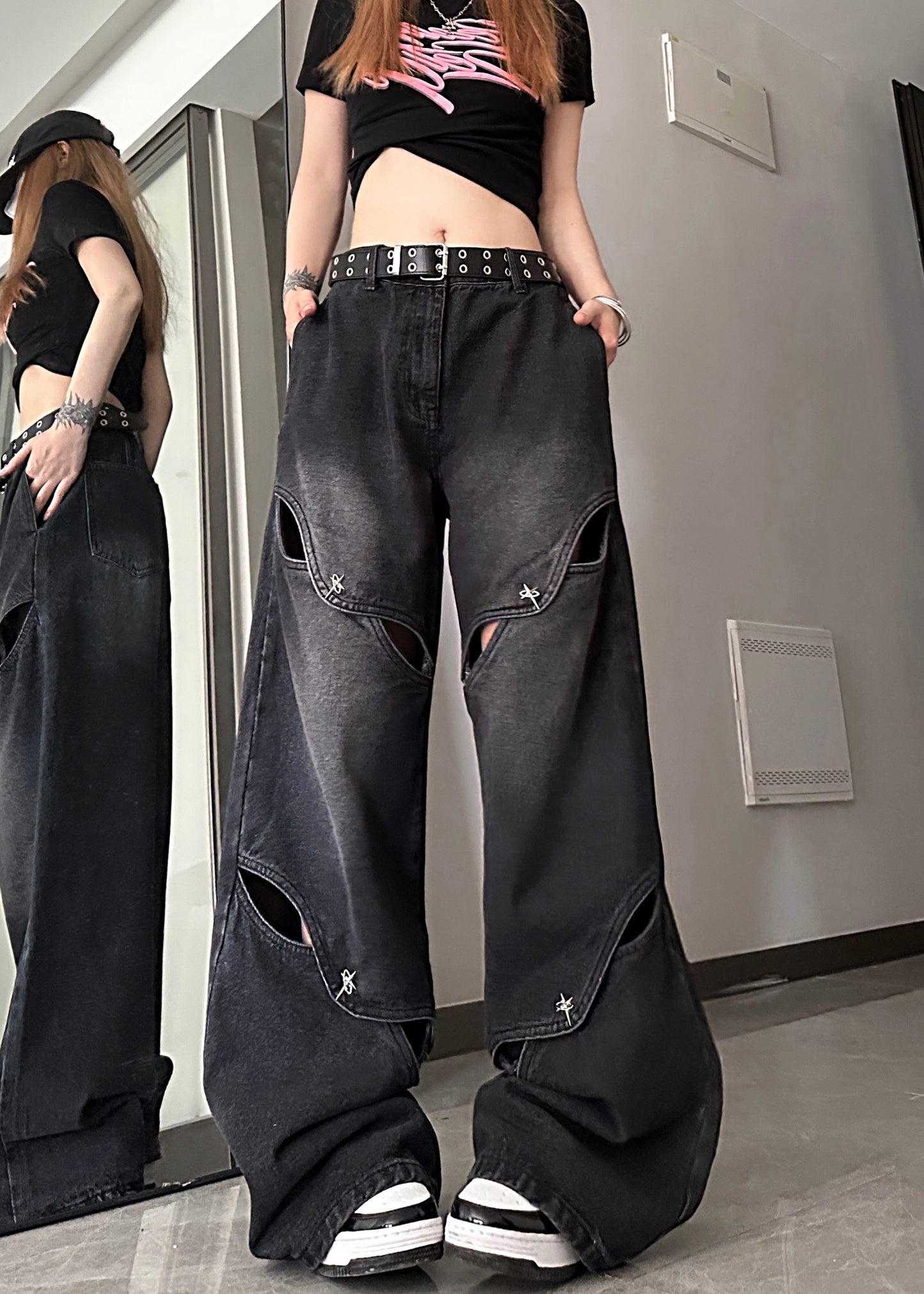 Modern Blue Hollow Out High Waist Denim Pants Summer Pp035