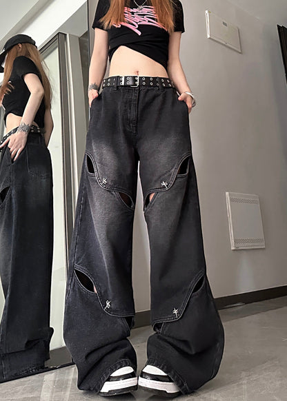 Modern Blue Hollow Out High Waist Denim Pants Summer Pp035