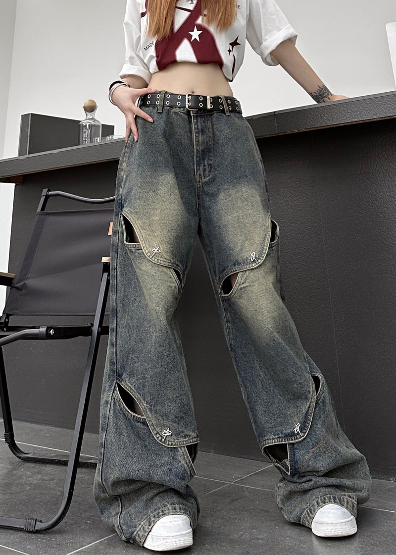 Modern Blue Hollow Out High Waist Denim Pants Summer Pp035