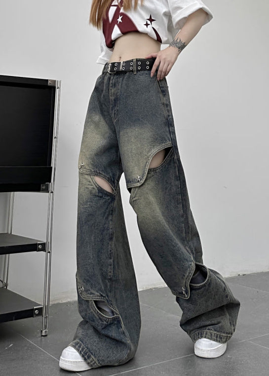 Modern Blue Hollow Out High Waist Denim Pants Summer Pp035