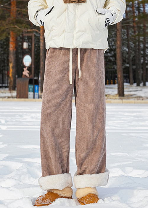 Modern Blue Lace Up Elastic Waist Warm Fleece Pants Winter Rm046