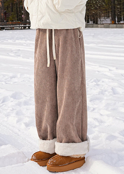 Modern Blue Lace Up Elastic Waist Warm Fleece Pants Winter Rm046