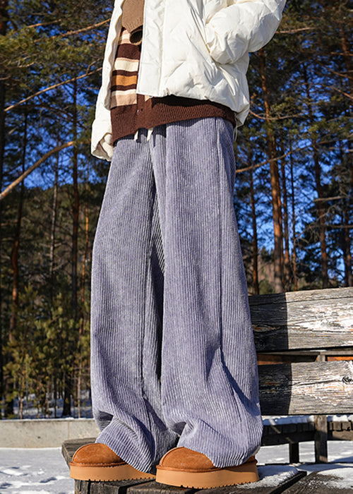 Modern Blue Lace Up Elastic Waist Warm Fleece Pants Winter Rm046