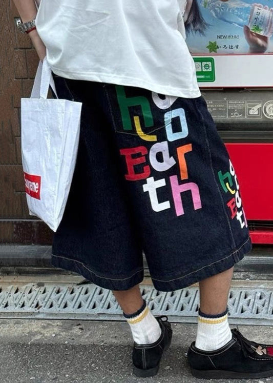 High Crop Blue Letter Summer Waist Modern Denim Pants