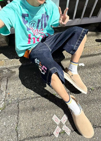 High Crop Blue Letter Summer Waist Modern Denim Pants
