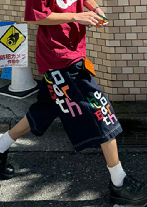 High Crop Blue Letter Summer Waist Modern Denim Pants