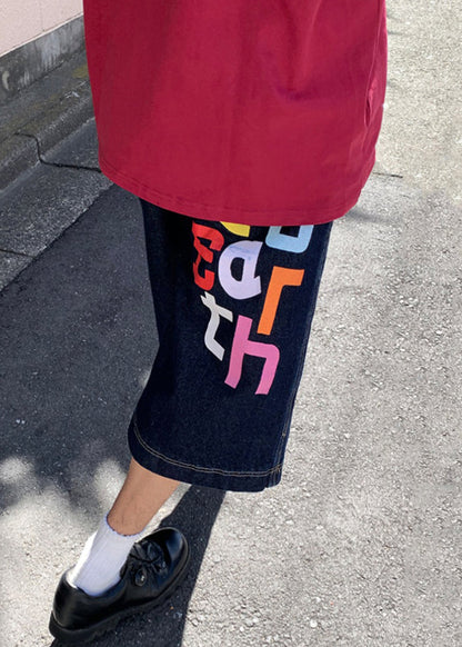 High Crop Blue Letter Summer Waist Modern Denim Pants
