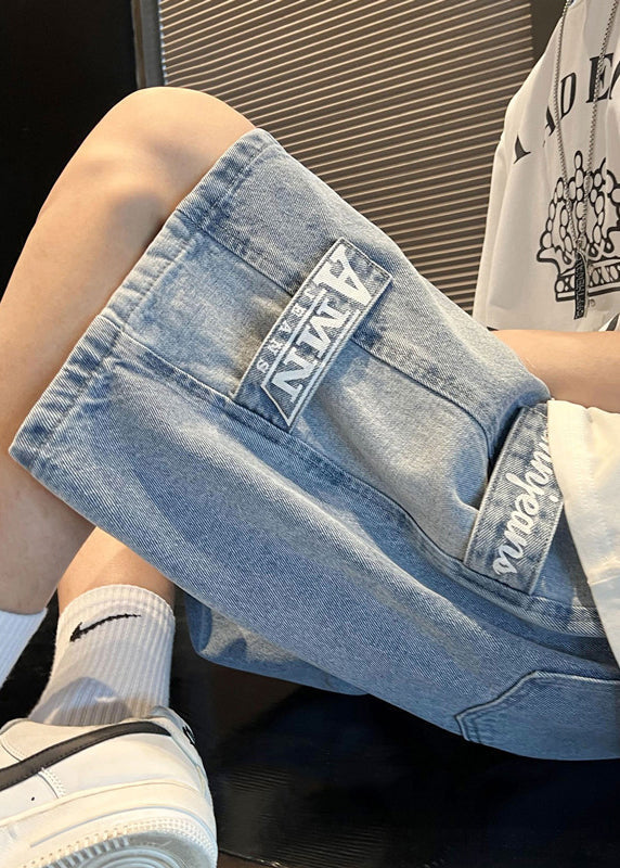 Modern Blue Letter Pockets Patchwork Denim Shorts Summer Yl032