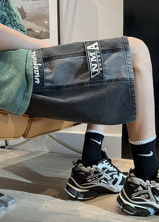 Modern Blue Letter Pockets Patchwork Denim Shorts Summer Yl032