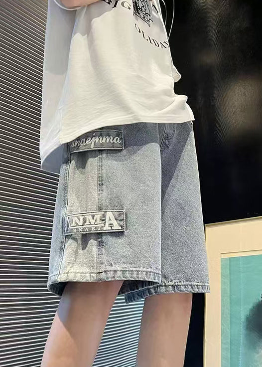 Modern Blue Letter Pockets Patchwork Denim Shorts Summer Yl032