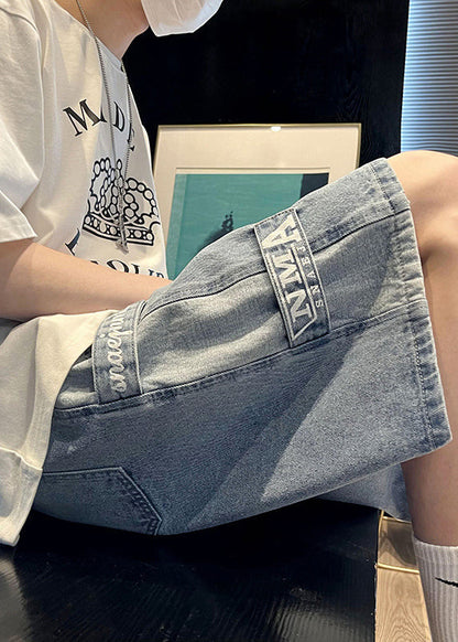 Modern Blue Letter Pockets Patchwork Denim Shorts Summer Yl032