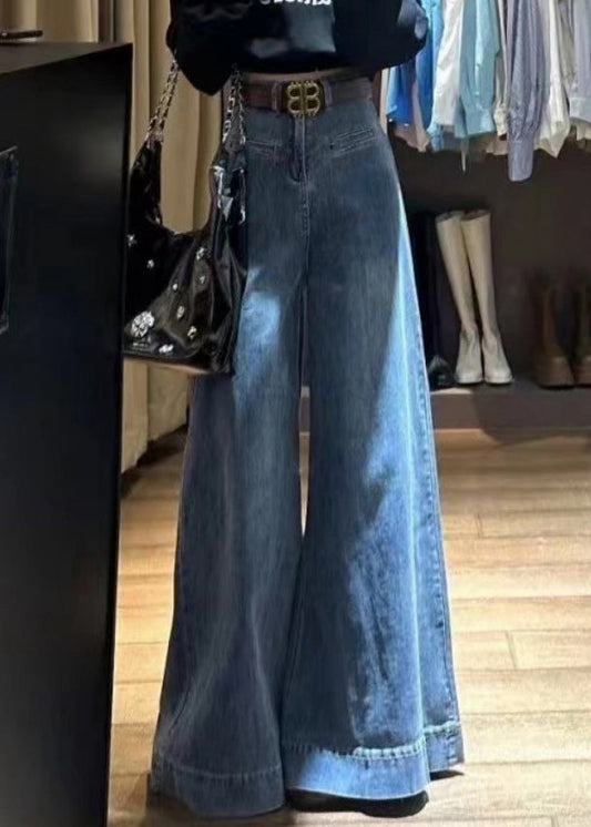 Modern Blue Original Design High Waist Denim Wide Leg Pants Fall Wy008