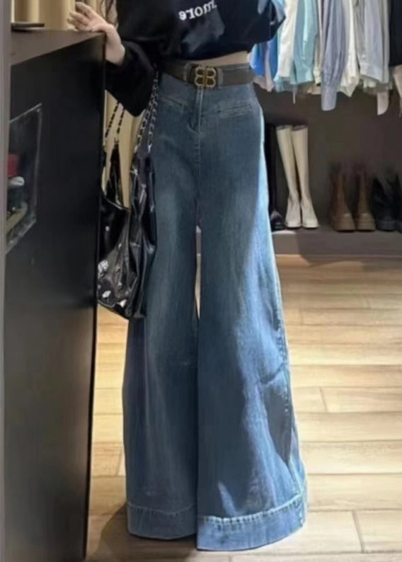Modern Blue Original Design High Waist Denim Wide Leg Pants Fall Wy008