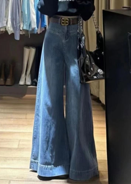 Modern Blue Original Design High Waist Denim Wide Leg Pants Fall Wy008