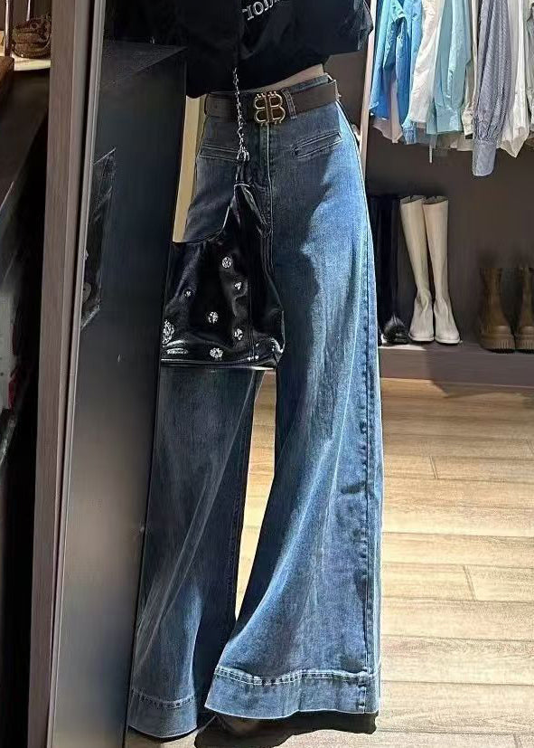 Modern Blue Original Design High Waist Denim Wide Leg Pants Fall Wy008