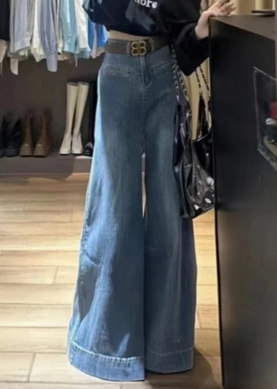 Modern Blue Original Design High Waist Denim Wide Leg Pants Fall Wy008
