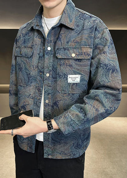 Blue Tc050 Denim Spring Modern Button Peter Collar Coat Pan