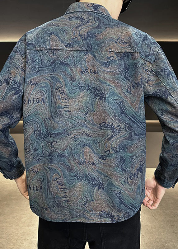 Blue Tc050 Denim Spring Modern Button Peter Collar Coat Pan