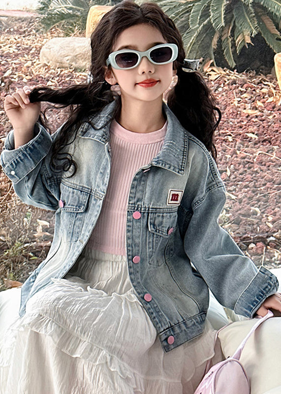 Modern Blue Pockets Button Bow Denim Coat Fall Qv042
