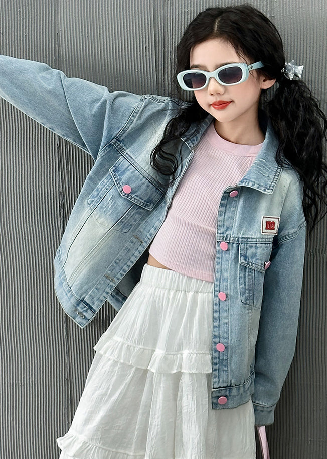 Modern Blue Pockets Button Bow Denim Coat Fall Qv042