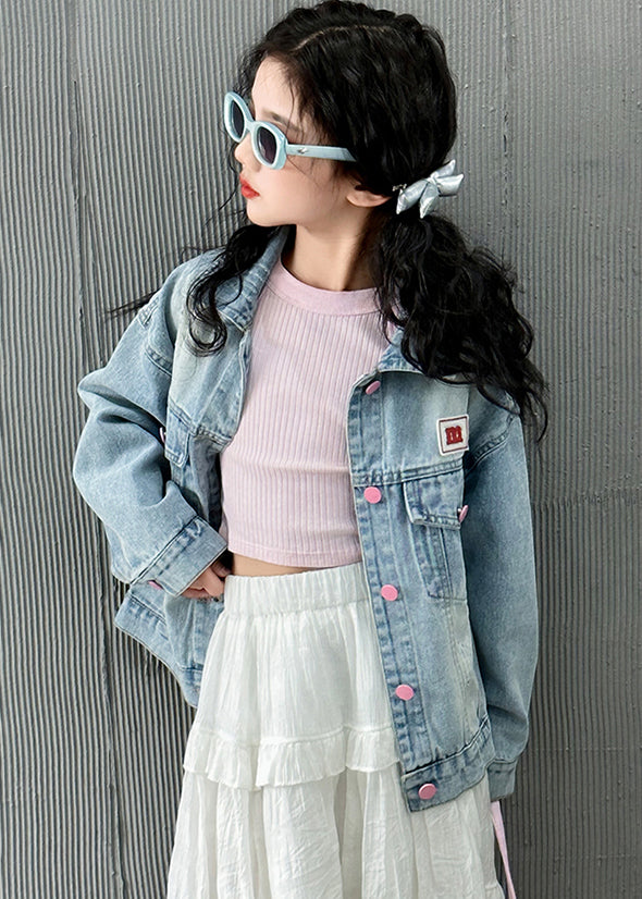 Modern Blue Pockets Button Bow Denim Coat Fall Qv042