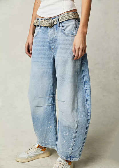 Waist Denim Pants Modern Blue Crop High Summer Pockets